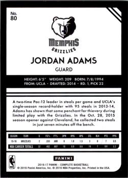 2016-17 Panini Complete #80 Jordan Adams Back