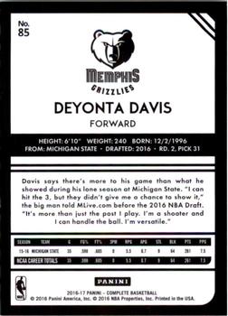 2016-17 Panini Complete #85 Deyonta Davis Back