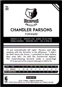 2016-17 Panini Complete #89 Chandler Parsons Back