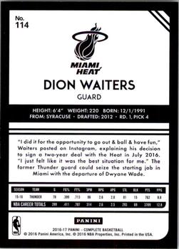 2016-17 Panini Complete #114 Dion Waiters Back