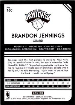 2016-17 Panini Complete #160 Brandon Jennings Back