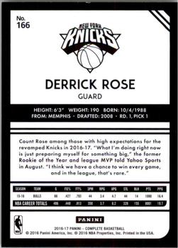 2016-17 Panini Complete #166 Derrick Rose Back