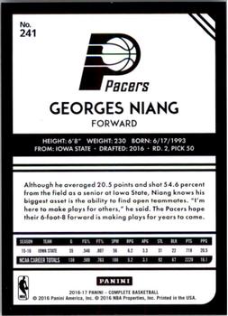 2016-17 Panini Complete #241 Georges Niang Back