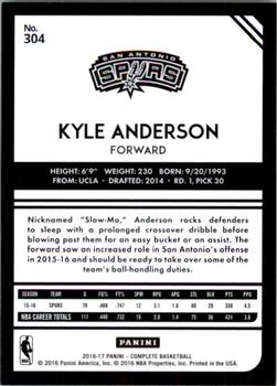 2016-17 Panini Complete #304 Kyle Anderson Back