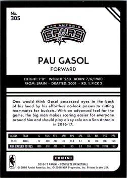 2016-17 Panini Complete #305 Pau Gasol Back
