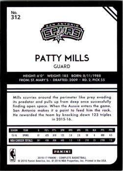 2016-17 Panini Complete #312 Patty Mills Back