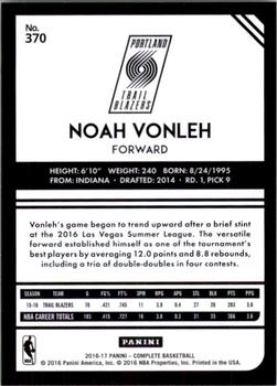 2016-17 Panini Complete #370 Noah Vonleh Back