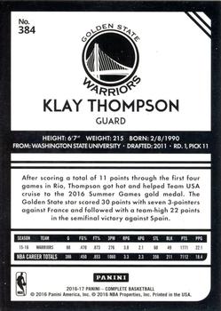 2016-17 Panini Complete - Gold #384 Klay Thompson Back