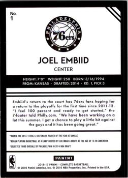 2016-17 Panini Complete - Silver #1 Joel Embiid Back