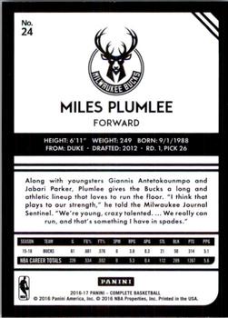 2016-17 Panini Complete - Silver #24 Miles Plumlee Back