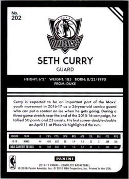 2016-17 Panini Complete - Silver #202 Seth Curry Back