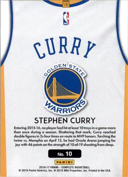 2016-17 Panini Complete - Home #10 Stephen Curry Back