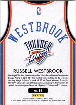 2016-17 Panini Complete - Home #14 Russell Westbrook Back