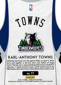 2016-17 Panini Complete - Home #17 Karl-Anthony Towns Back