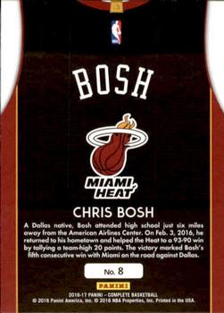 2016-17 Panini Complete - Away #8 Chris Bosh Back