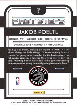 2016-17 Panini Complete - First Steps #7 Jakob Poeltl Back