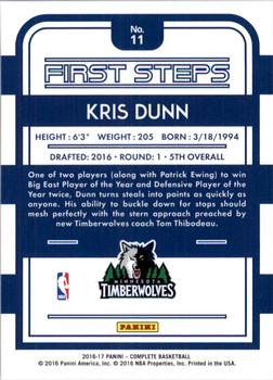 2016-17 Panini Complete - First Steps #11 Kris Dunn Back