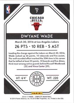 2016-17 Panini Complete - Complete Players #7 Dwyane Wade Back