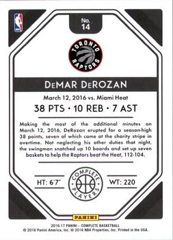 2016-17 Panini Complete - Complete Players #14 DeMar DeRozan Back