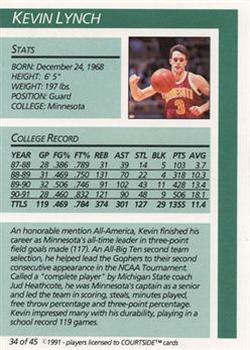 1991 Courtside - Autographs #34 Kevin Lynch Back