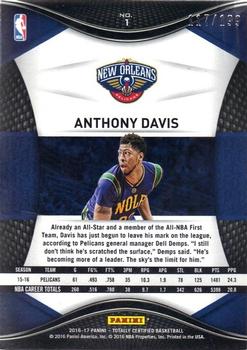 2016-17 Panini Totally Certified - Red #1 Anthony Davis Back