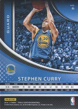 2016-17 Panini Totally Certified - Calling Cards #6 Stephen Curry Back