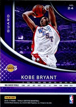 2016-17 Panini Totally Certified - Calling Cards #24 Kobe Bryant Back