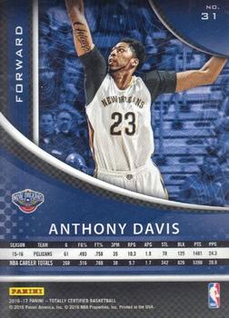 2016-17 Panini Totally Certified - Calling Cards #31 Anthony Davis Back