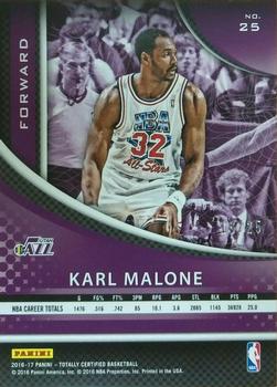 2016-17 Panini Totally Certified - Calling Cards Mirror #25 Karl Malone Back