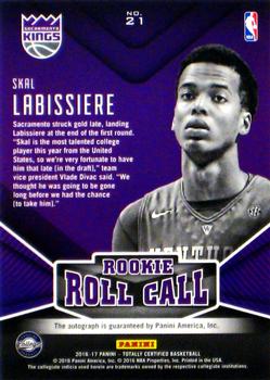 2016-17 Panini Totally Certified - Rookie Roll Call Autographs Blue #21 Skal Labissiere Back