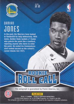 2016-17 Panini Totally Certified - Rookie Roll Call Autographs Blue #22 Damian Jones Back
