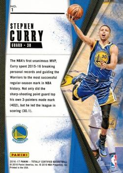 2016-17 Panini Totally Certified - The Mighty #1 Stephen Curry Back