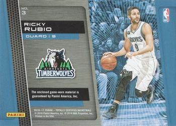 2016-17 Panini Totally Certified - Totally Certified Materials Gold #3 Ricky Rubio Back