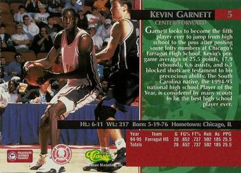 1995 Classic Rookies - Gold Foil #5 Kevin Garnett Back