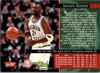 1995 Classic Rookies - Gold Foil #7 Shawn Respert Back
