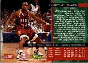 1995 Classic Rookies - Gold Foil #12 Corliss Williamson Back