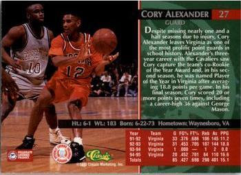1995 Classic Rookies - Gold Foil #27 Cory Alexander Back