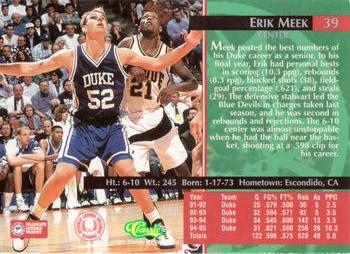 1995 Classic Rookies - Gold Foil #39 Erik Meek Back