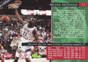 1995 Classic Rookies - Gold Foil #51 Michael McDonald Back