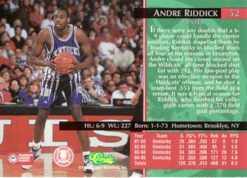 1995 Classic Rookies - Gold Foil #52 Andre Riddick Back