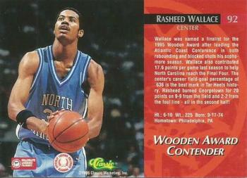 1995 Classic Rookies - Gold Foil #92 Rasheed Wallace Back