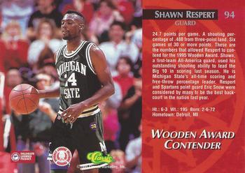 1995 Classic Rookies - Gold Foil #94 Shawn Respert Back