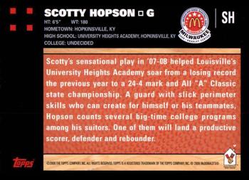 2008 Topps McDonald's All-American Game - Game Day Autographs Aftermarket #SH Scotty Hopson Back