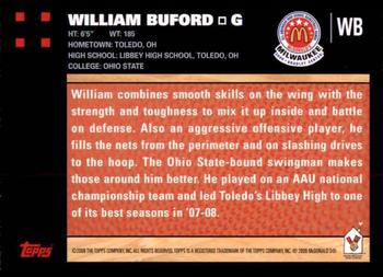 2008 Topps McDonald's All-American Game - Game Day Autographs Aftermarket #WB William Buford Back