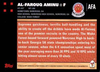2008 Topps McDonald's All-American Game - Game Day Autographs Aftermarket #AFA Al-Farouq Aminu Back