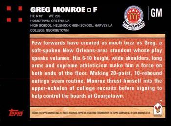 2008 Topps McDonald's All-American Game - Game Day Autographs Aftermarket #GM Greg Monroe Back