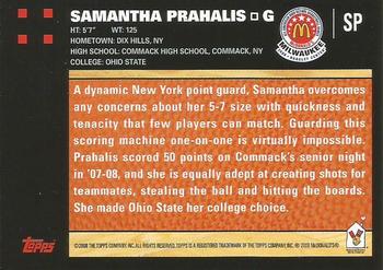 2008 Topps McDonald's All-American Game - Game Day Autographs Aftermarket #SP Samantha Prahalis Back