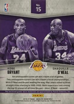 2016-17 Panini Absolute - Team Tandems #15 Kobe Bryant / Shaquille O'Neal Back