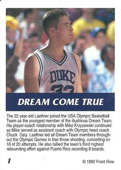 1992 Front Row Christian Laettner #1 Christian Laettner Back
