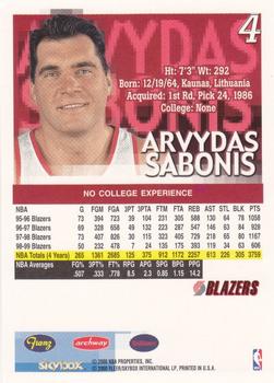 1999-00 Franz Portland Trail Blazers #4 Arvydas Sabonis Back